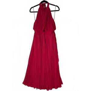 Vici Red Greek Goddess Maxi Dress Gown Large Wrap Halter Plunging evening event